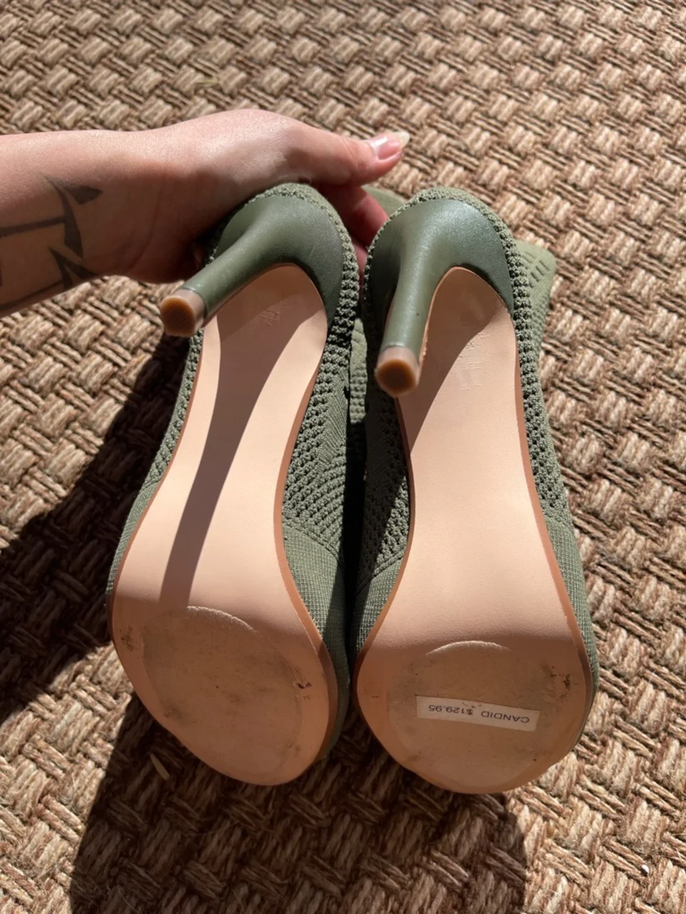Steve Madden Olive Peep Toe Candid Knit Sock Heels🍸 - Picture 5 of 11